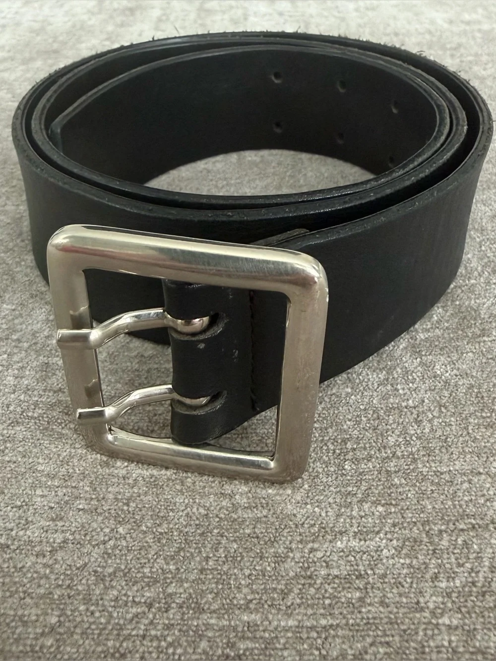 Garuglieri Black Leather Double Prong Belt Made in Italy Size XL